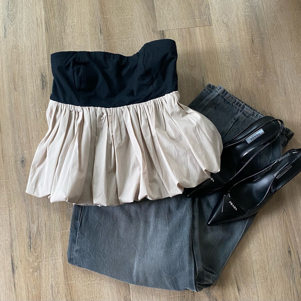 Abercrombie & Fitch Black and Cream strapless Top worn once